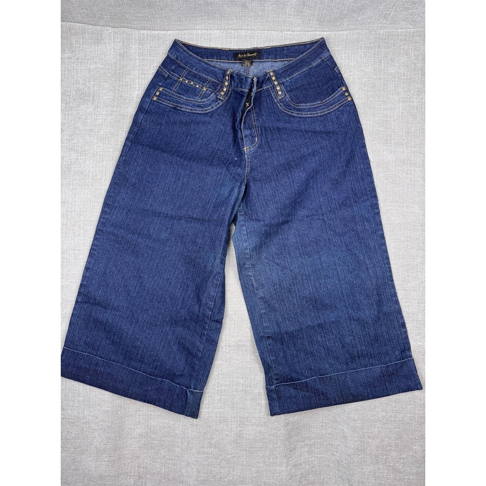 Ashley Stewart Capri Jeans Womens 14W Blue Studded Cuffed Wide Crop Denim Plus
